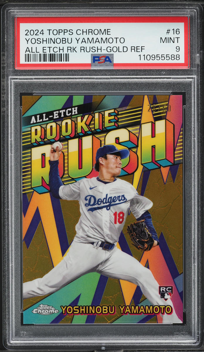 2024 Topps Chrome All Etch Rush Gold Yoshinobu Yamamoto RC /50 #16 PSA 9 MINT