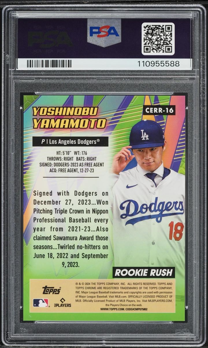 2024 Topps Chrome All Etch Rush Gold Yoshinobu Yamamoto RC /50 #16 PSA 9 MINT