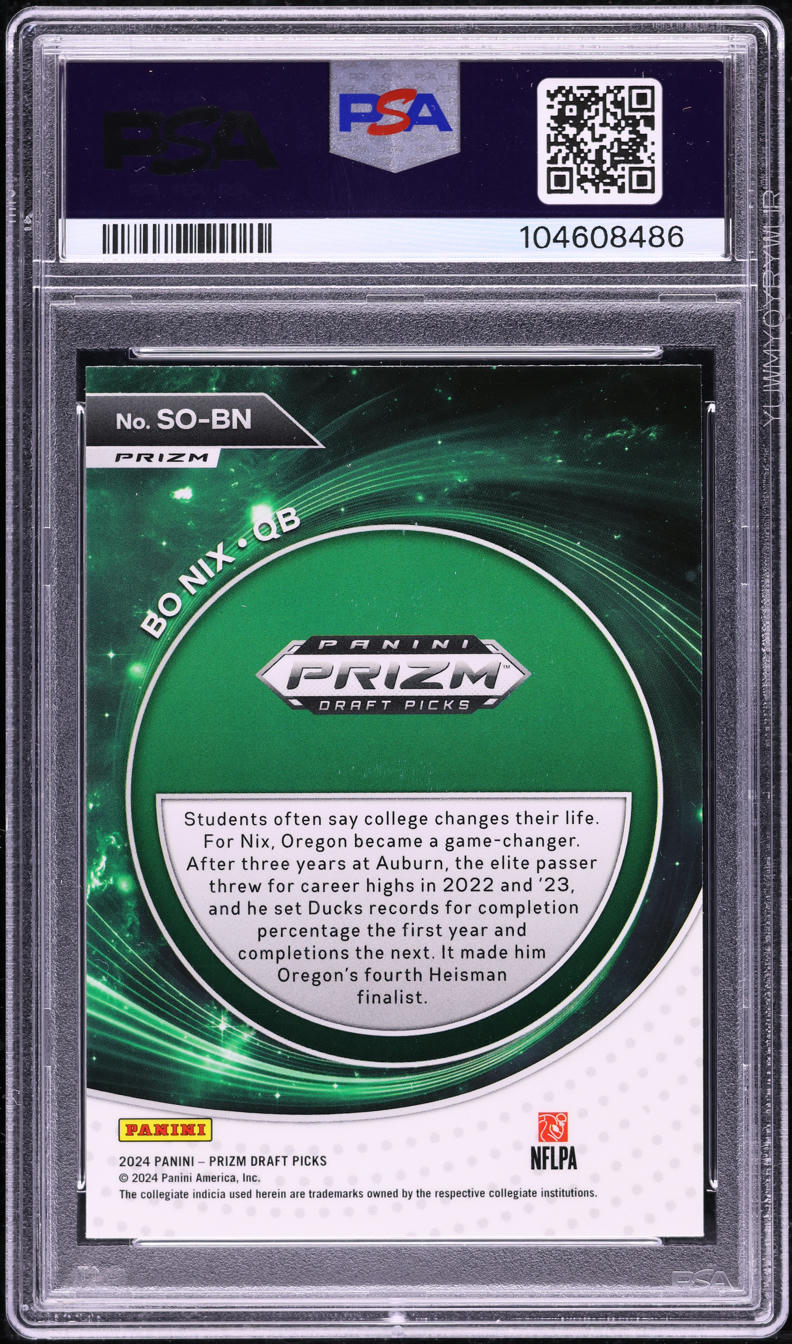 2024 Panini Prizm Draft Picks Student Orientation Green Bo Nix ROOKIE PSA 10 GEM