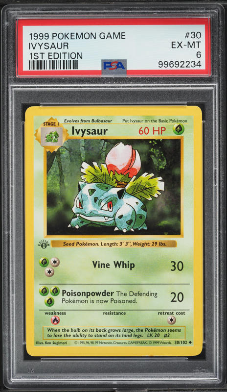 1999 Pokemon Base Set Shadowless 1st Edition Ivysaur #30 PSA 6 EXMT