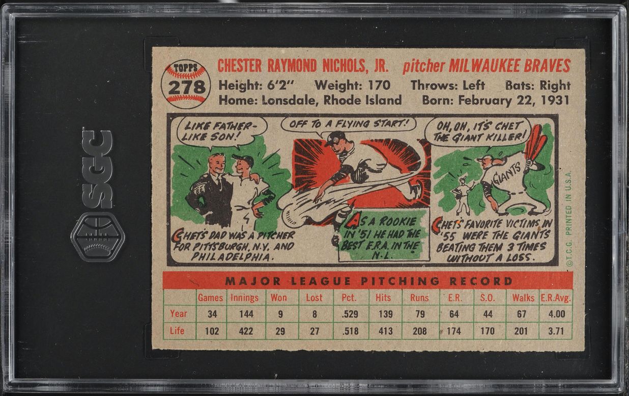 1956 Topps Chet Nichols #278 SGC 7 NRMT