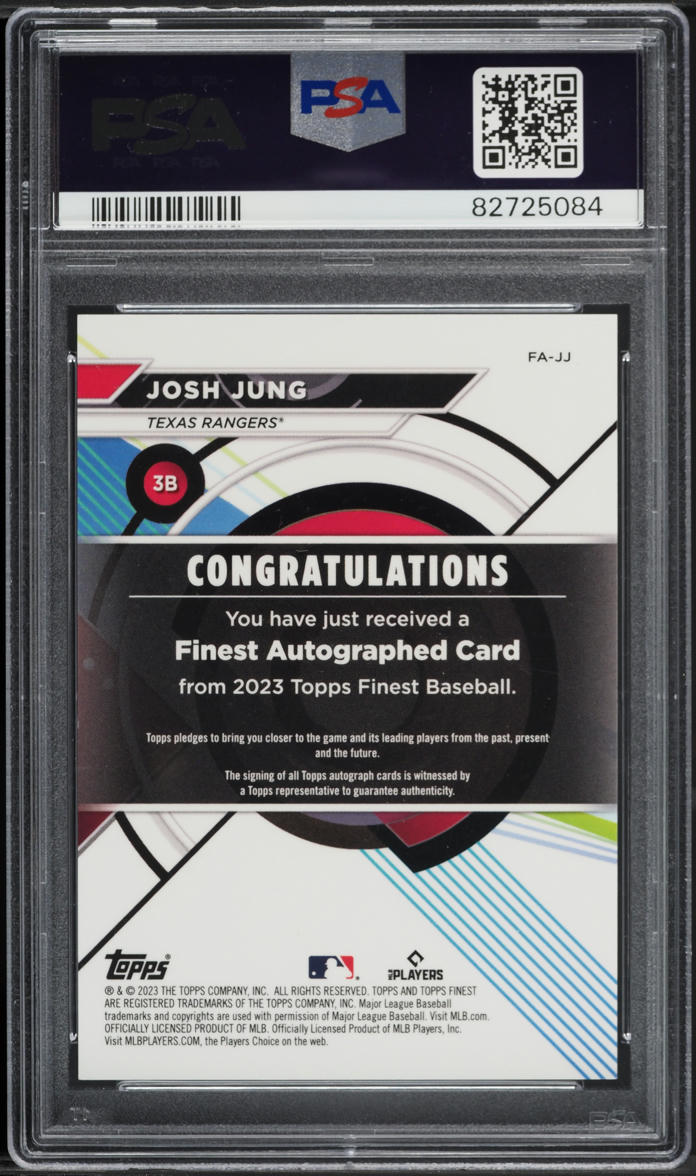 2023 Finest Josh Jung ROOKIE AUTO DNA 10 #JJ PSA 10 GEM MINT on