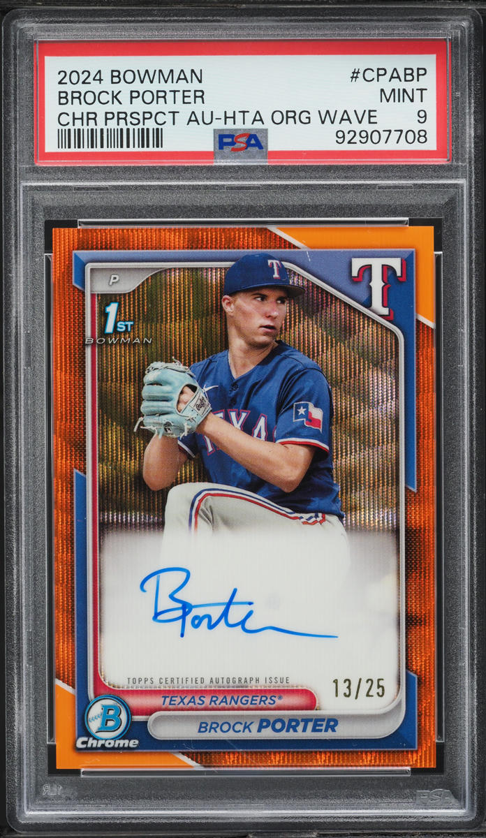 2024 Bowman Chrome HTA Orange Wave Brock Porter PROSPECT AUTO /25 #CPABP PSA 9