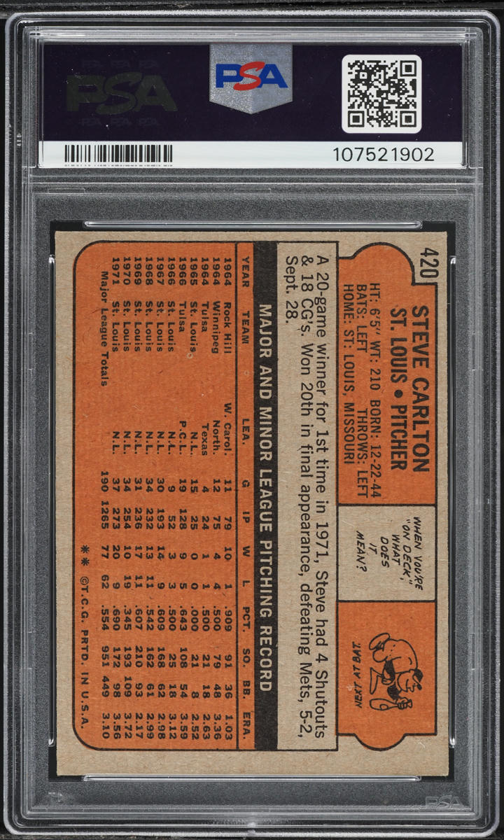 1972 Topps Steve Carlton #420 PSA 5 EX