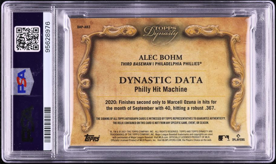2021 Topps Dynasty Alec Bohm ROOKIE PATCH AUTO /10 #DAP-AB3 PSA 10