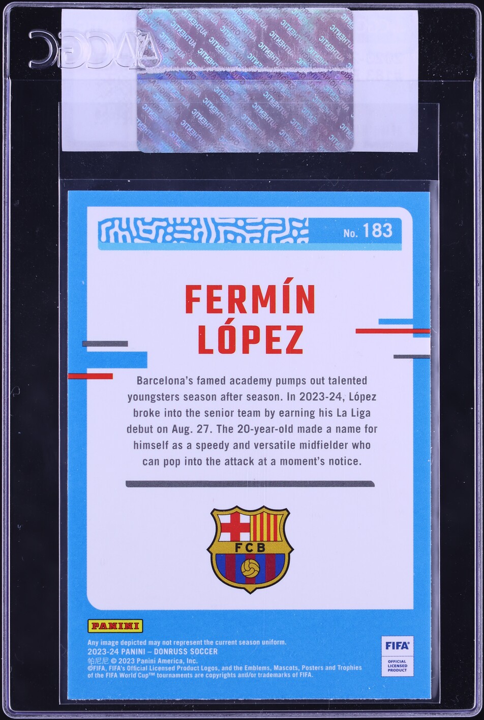 2023 Donruss Soccer Fermin Lopez ROOKIE #183 CGC AUTH