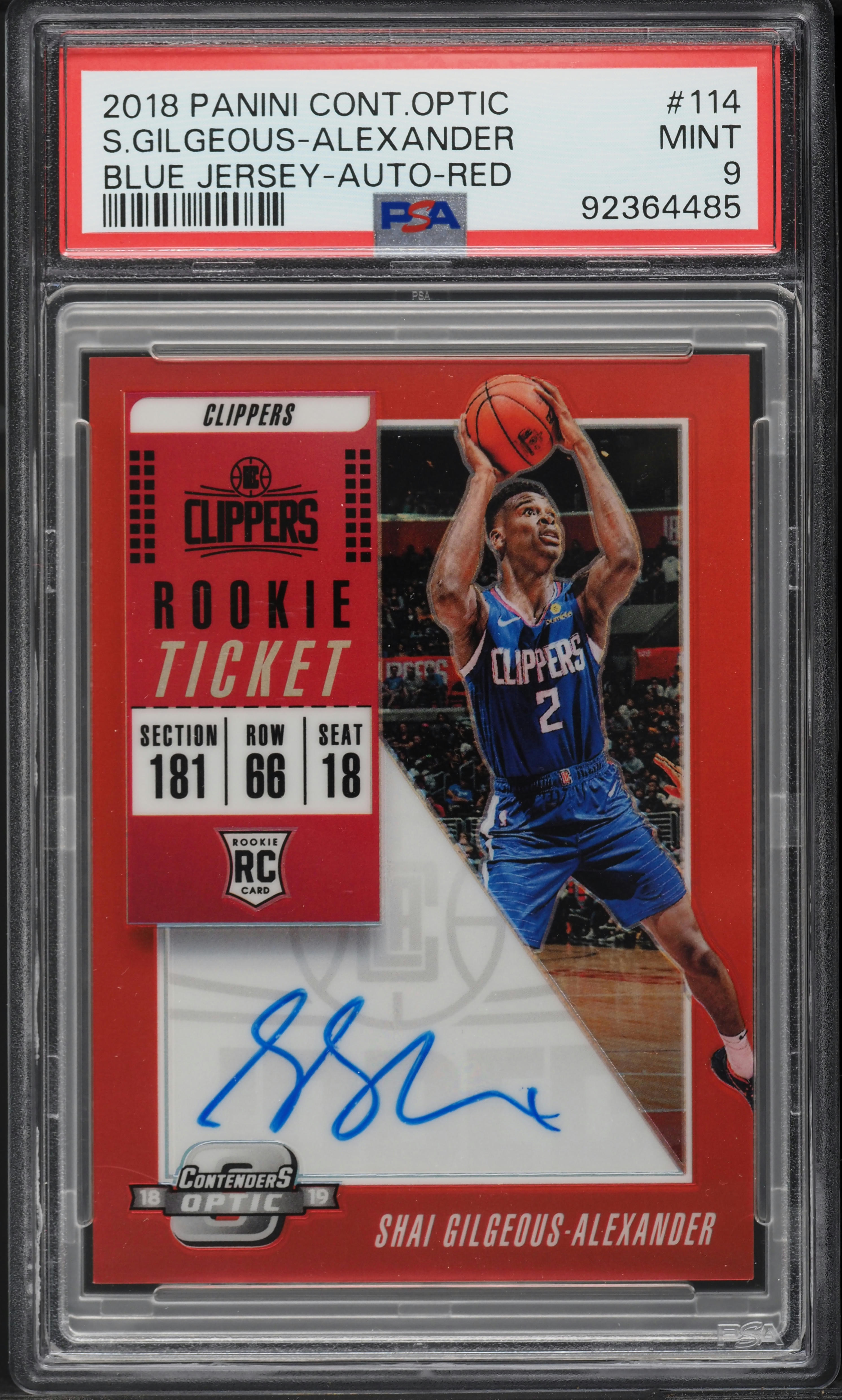 2018 Panini Contenders Optic Red Shai Gilgeous-Alexander ROOKIE