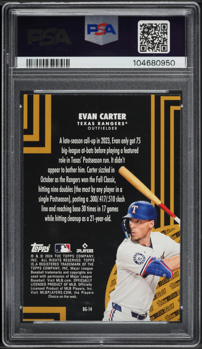 2024 Topps Update Black Gold Evan Carter ROOKIE #BG14 PSA 8 NM-MT