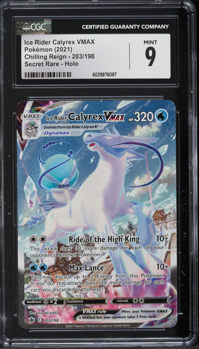 2021 Pokemon SWSH Chilling Reign Alt Art Ice Rider Calyrex VMAX #203 CGC 9 MINT