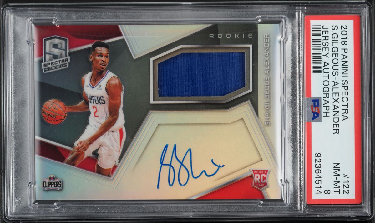 2018 Panini Spectra Shai Gilgeous-Alexander ROOKIE PATCH AUTO /299 #122 PSA 8