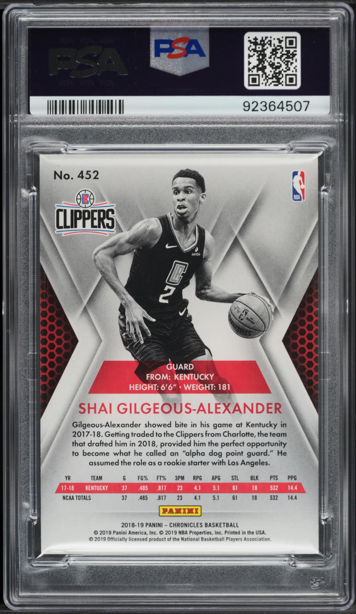 2018 Panini Chronicles Draft Year Shai Gilgeous-Alexander ROOKIE /18 #452 PSA 7 NRMT