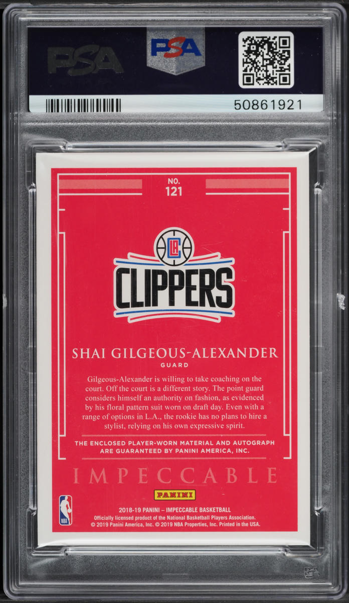 2018 Panini Impeccable Shai Gilgeous-Alexander ROOKIE PATCH AUTO /99 PSA 9 MINT