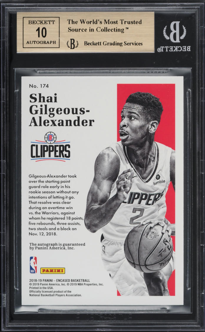2018 Panini Encased Shai Gilgeous-Alexander ROOKIE AUTO /75 #174 BGS 9.5 GEM
