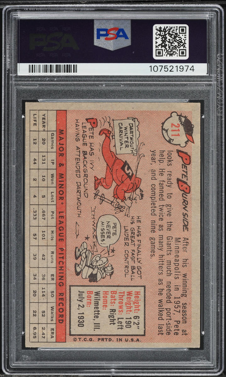 1958 Topps Pete Burnside #211 PSA 6 EXMT