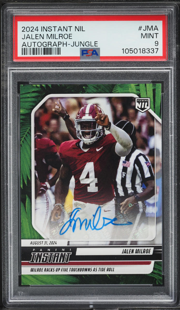 2024 Panini Instant NIL College Football Jungle Jalen Milroe AUTO /25 #JMA PSA 9
