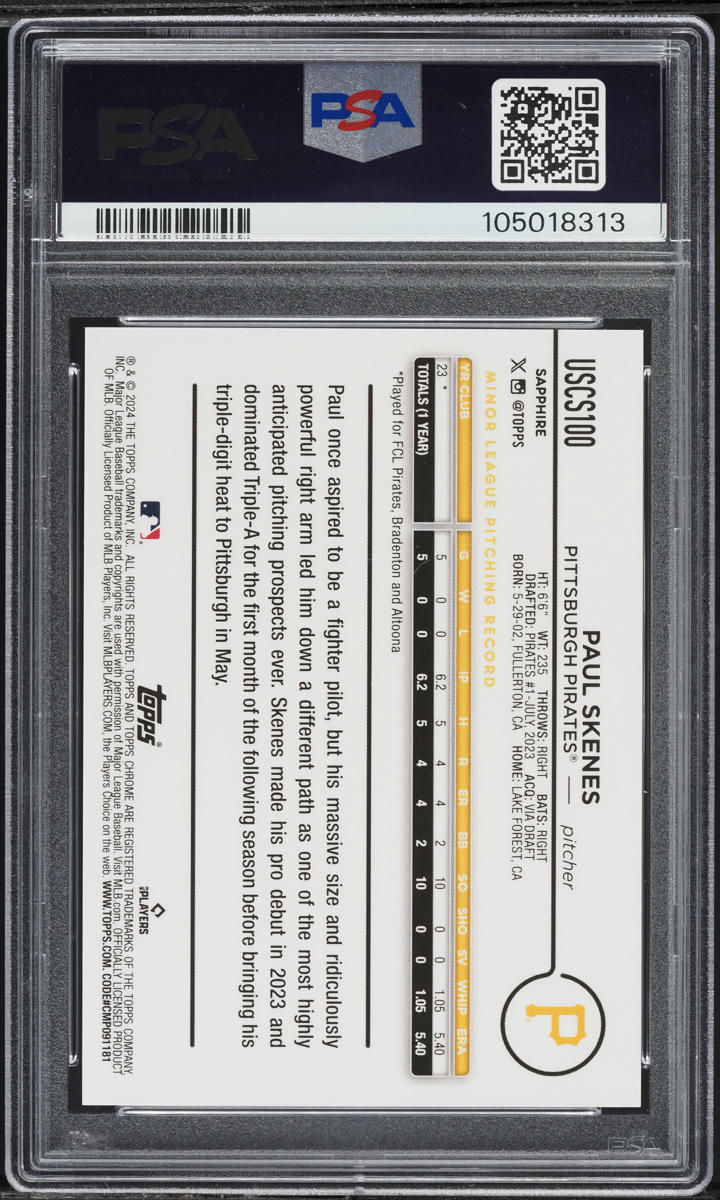 2024 Topps Chrome Sapphire Update Series Orange Paul Skenes RC /25 #100 PSA 9