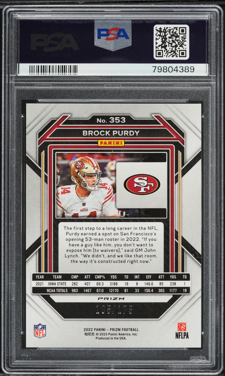 2022 Panini Prizm Hyper Brock Purdy ROOKIE /175 #353 PSA 10 GEM MINT