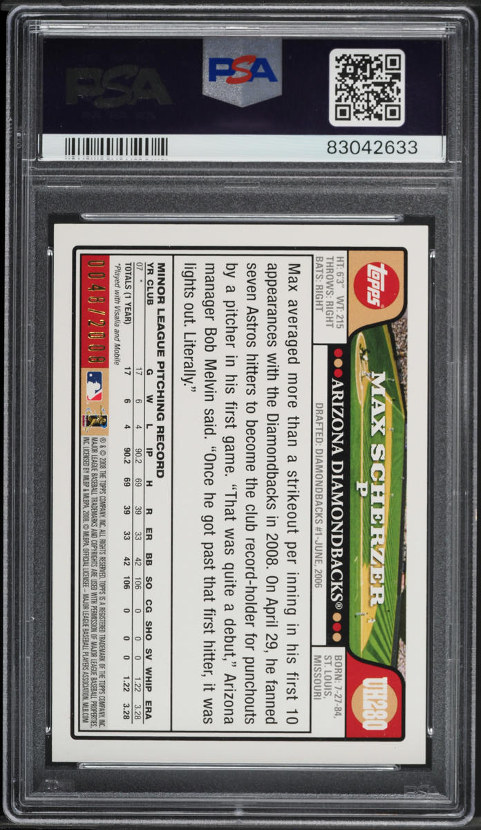 2008 Topps Update & Highlights Gold Max Scherzer ROOKIE /2008 #UH280 PSA 8 NM-MT
