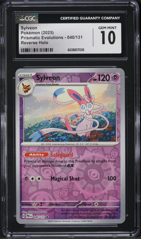 2025 Pokemon Scarlet & Violet Prismatic Evolutions Reverse Holo Sylveon #40 CGC 10 GEM MINT