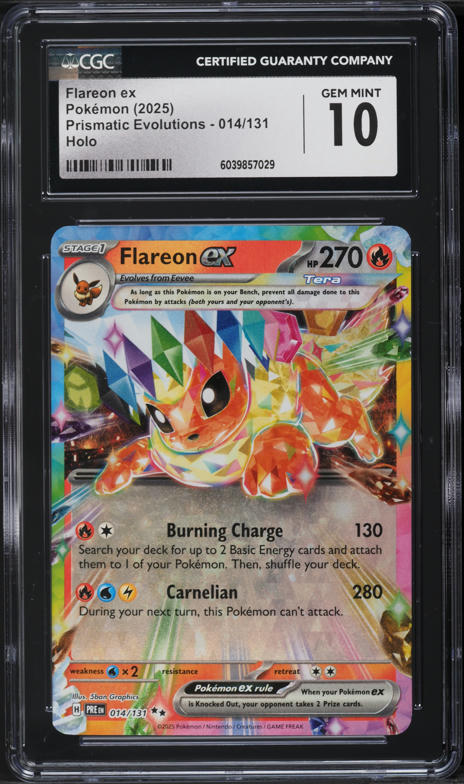 2025 Pokemon Scarlet & Violet Prismatic Evolutions Holo Flareon ex #14 CGC 10