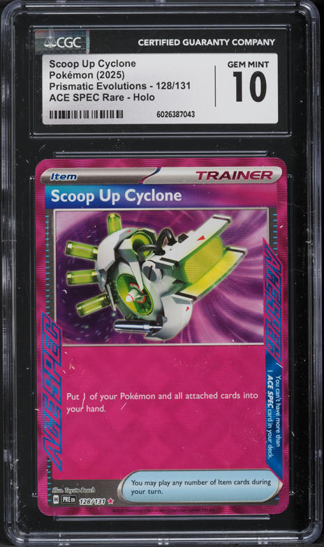 2025 Pokemon SV Prismatic Evolutions Ace Spec Scoop Up Cyclone #128 CGC 10 GEM