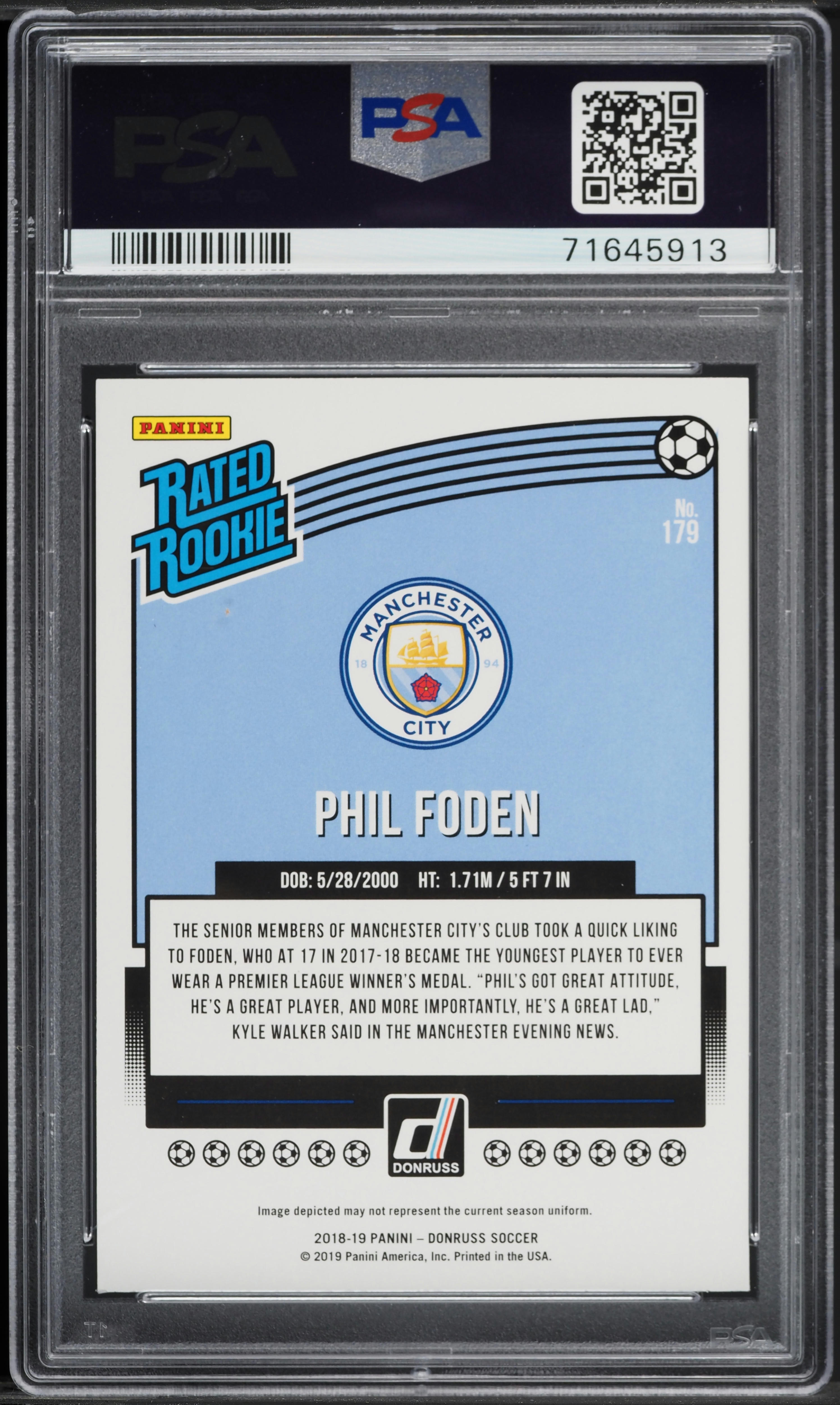 2018 Donruss Soccer Phil Foden ROOKIE #179 PSA 9 MINT on Fanatics