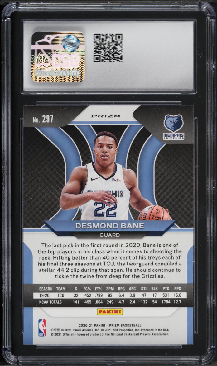 2020 Panini Prizm Red White & Blue Desmond Bane ROOKIE #297 CSG 8.5 NM-MT+