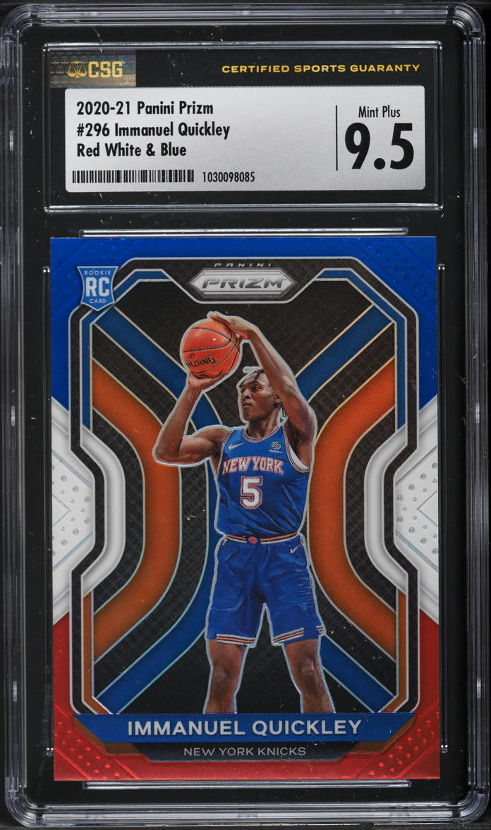 2020 Panini Prizm Red White & Blue Immanuel Quickley ROOKIE #296 CSG 9.5 MINT+