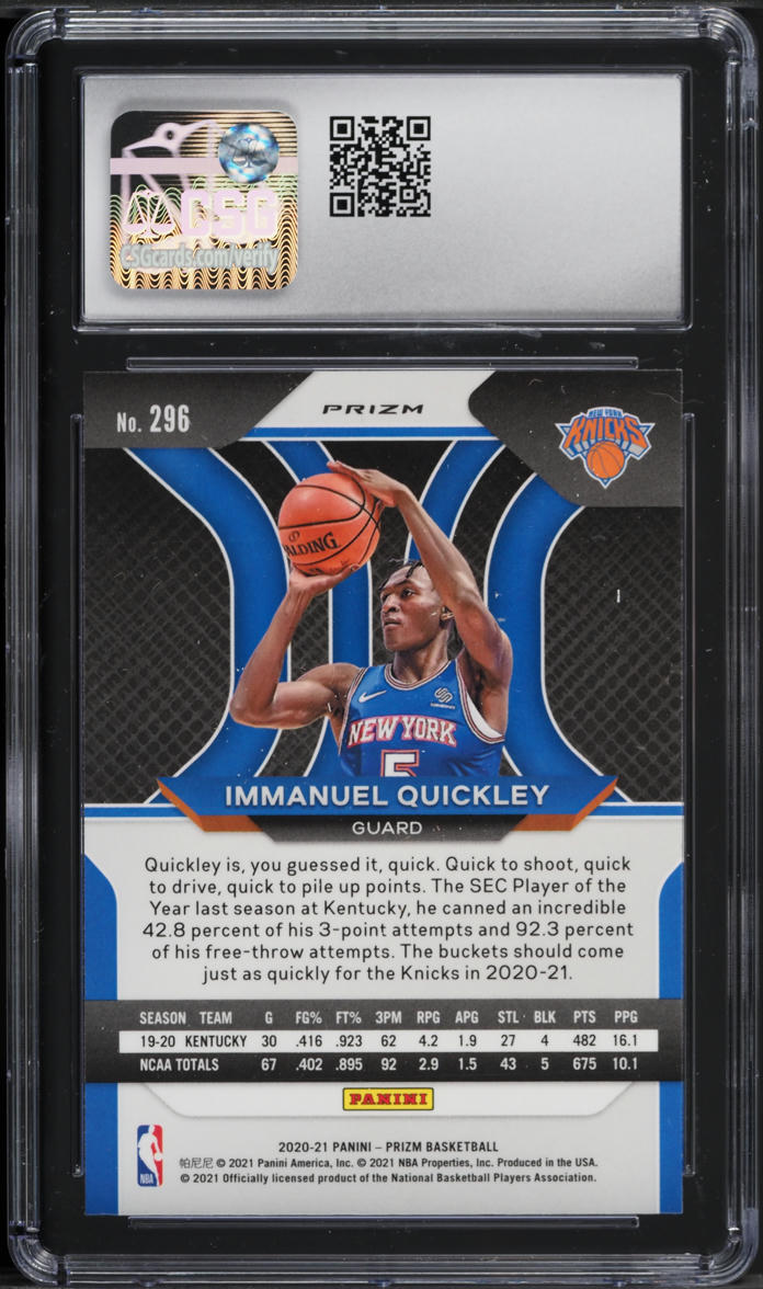 2020 Panini Prizm Red White & Blue Immanuel Quickley ROOKIE #296 CSG 9.5 MINT+