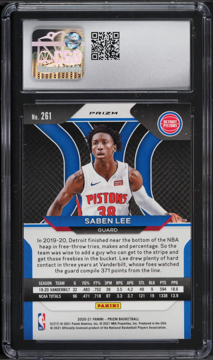 2020 Panini Prizm Silver Saben Lee ROOKIE #261 CSG 8.5 NM-MT+