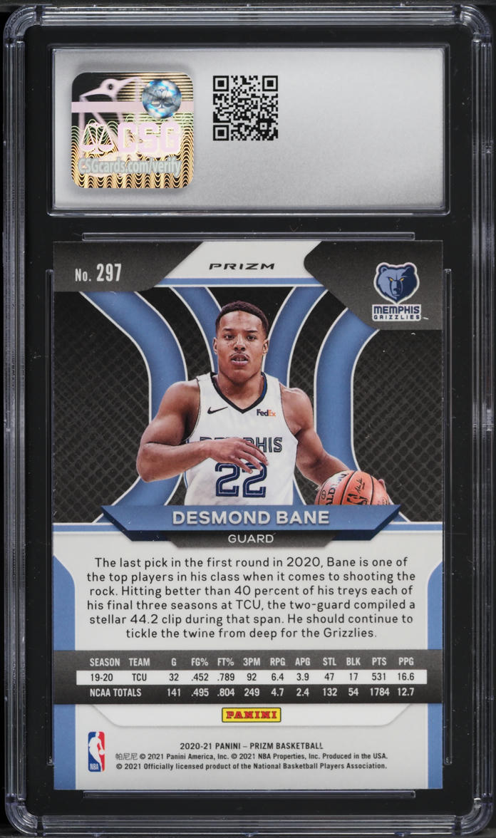 2020 Panini Prizm Red White & Blue Desmond Bane ROOKIE #297 CSG 8.5 NM-MT+