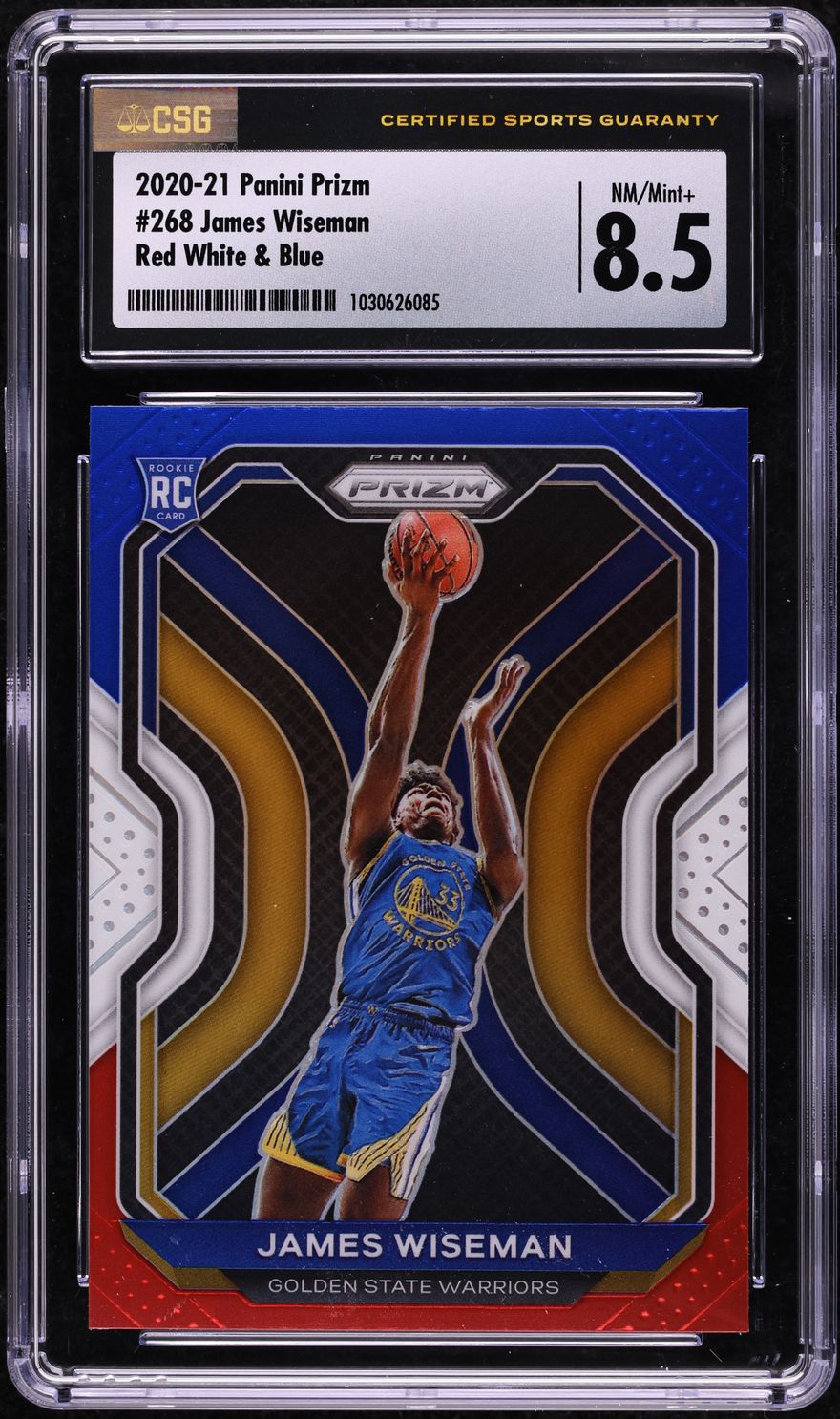 2020 Panini Prizm Red White & Blue James Wiseman ROOKIE #268 CSG 8.5 NM-MT+