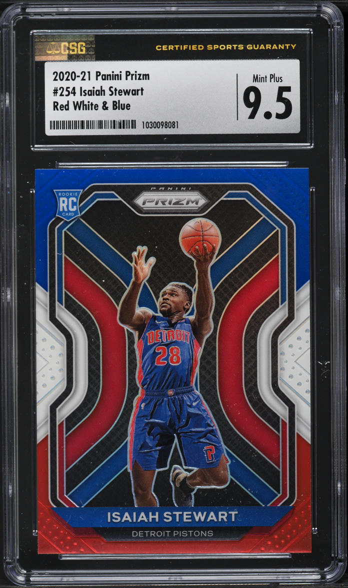 2020 Panini Prizm Red White & Blue Isaiah Stewart ROOKIE #254 CSG 9.5 MINT+