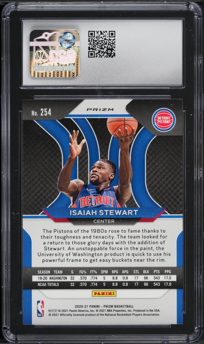 2020 Panini Prizm Red White & Blue Isaiah Stewart ROOKIE #254 CSG 9.5 MINT+