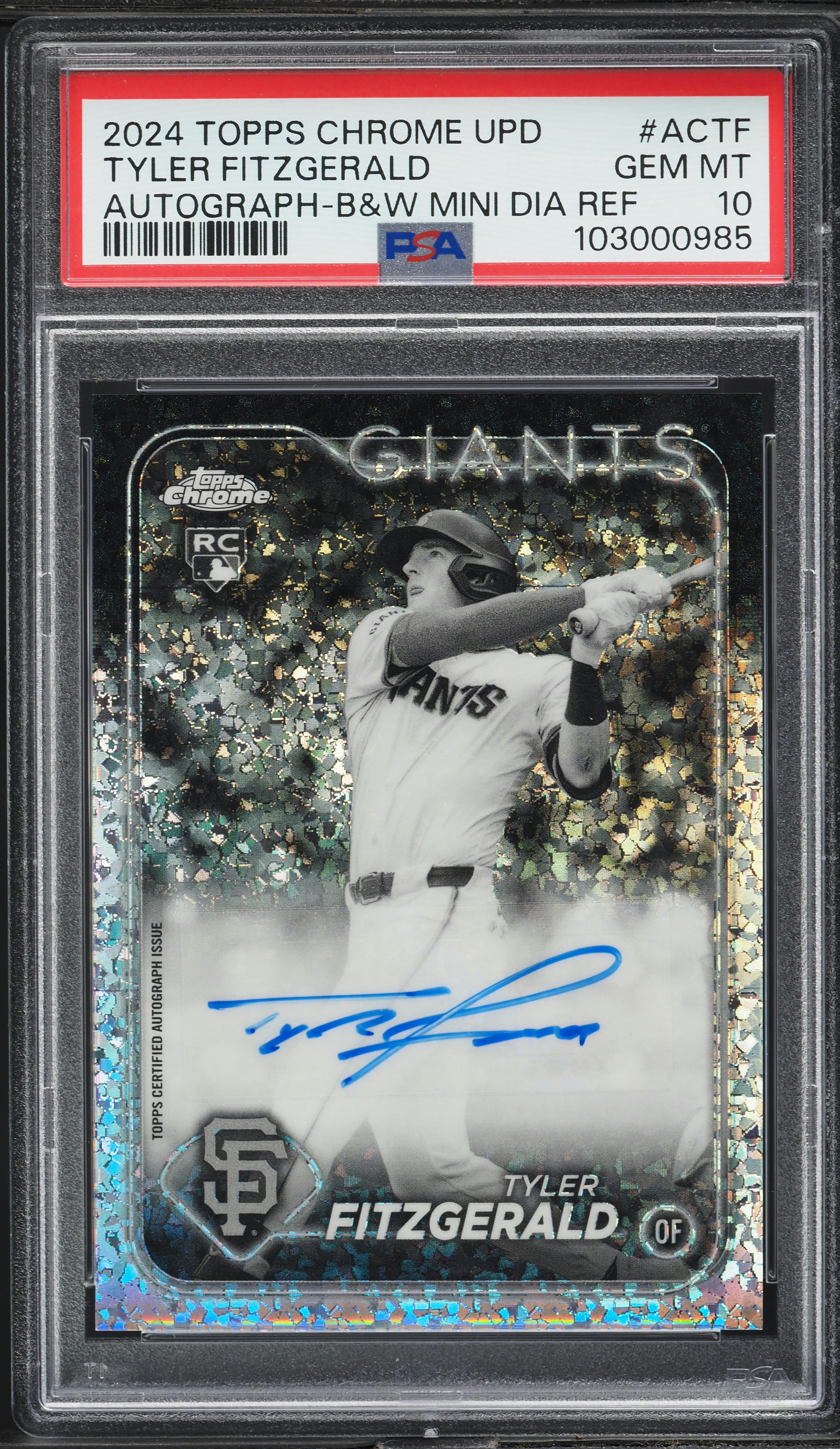 2024 Topps Chrome Update B&W Mini Diamond Tyler Fitzgerald RC AUTO #ACTF  PSA 10