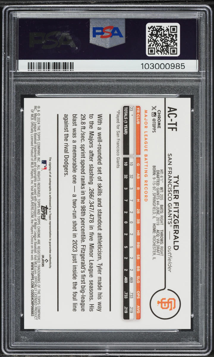 2024 Topps Chrome Update B&W Mini Diamond Tyler Fitzgerald RC AUTO #ACTF  PSA 10