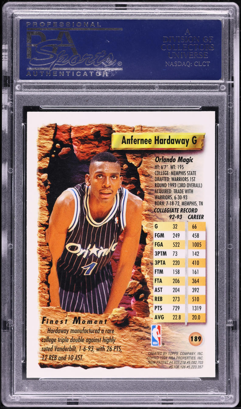 1993 Finest Refractor Anfernee Hardaway ROOKIE #189 PSA 10 GEM