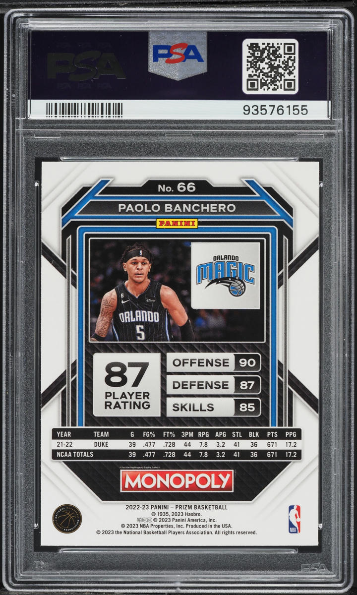 2022 Panini Prizm Monopoly Paolo Banchero ROOKIE #66 PSA 6 EXMT