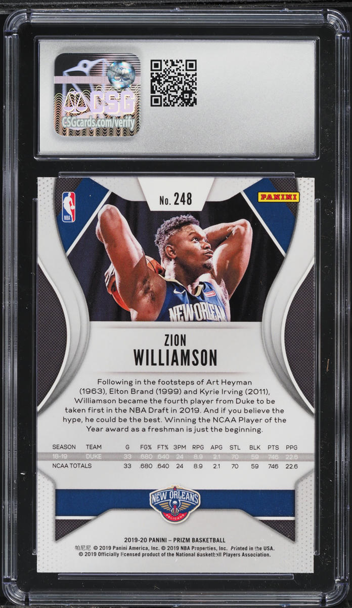 2019 Panini Prizm Zion Williamson ROOKIE #248 CSG 8.5 NM-MT+