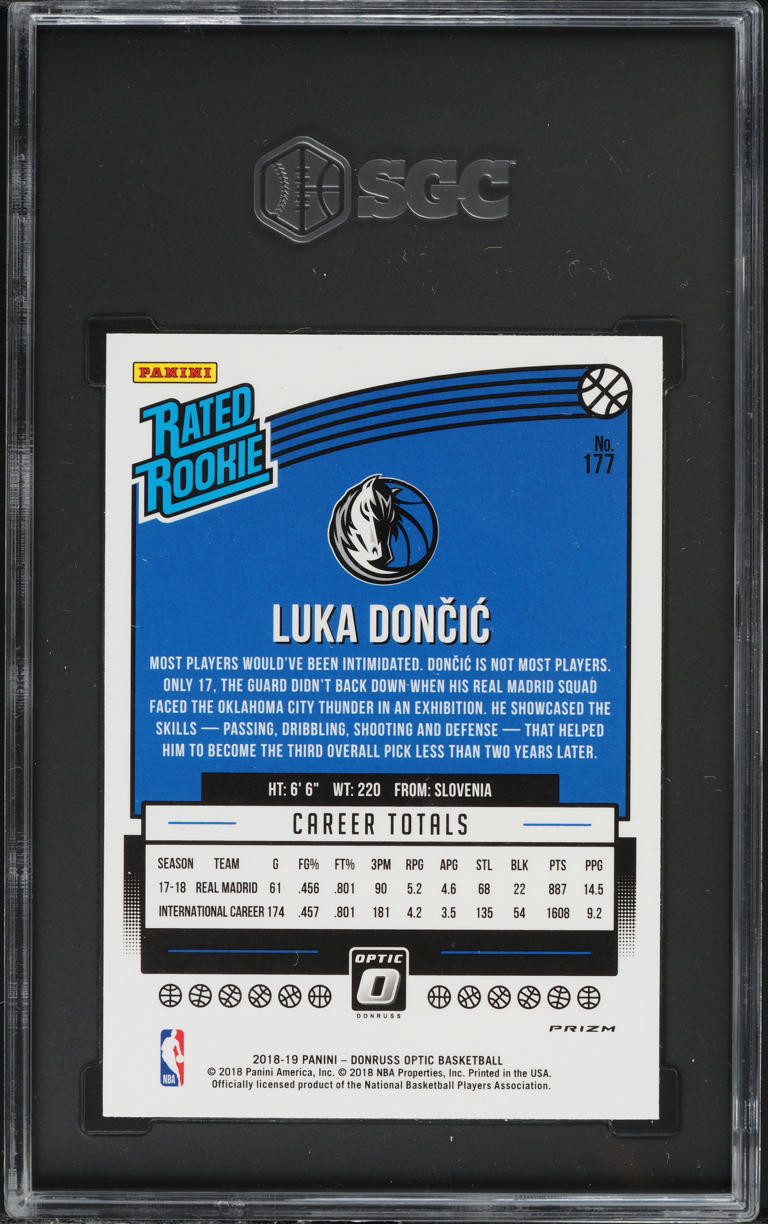 2018 Donruss Optic Shock Prizm Luka Doncic ROOKIE #177 SGC 10 GEM MINT