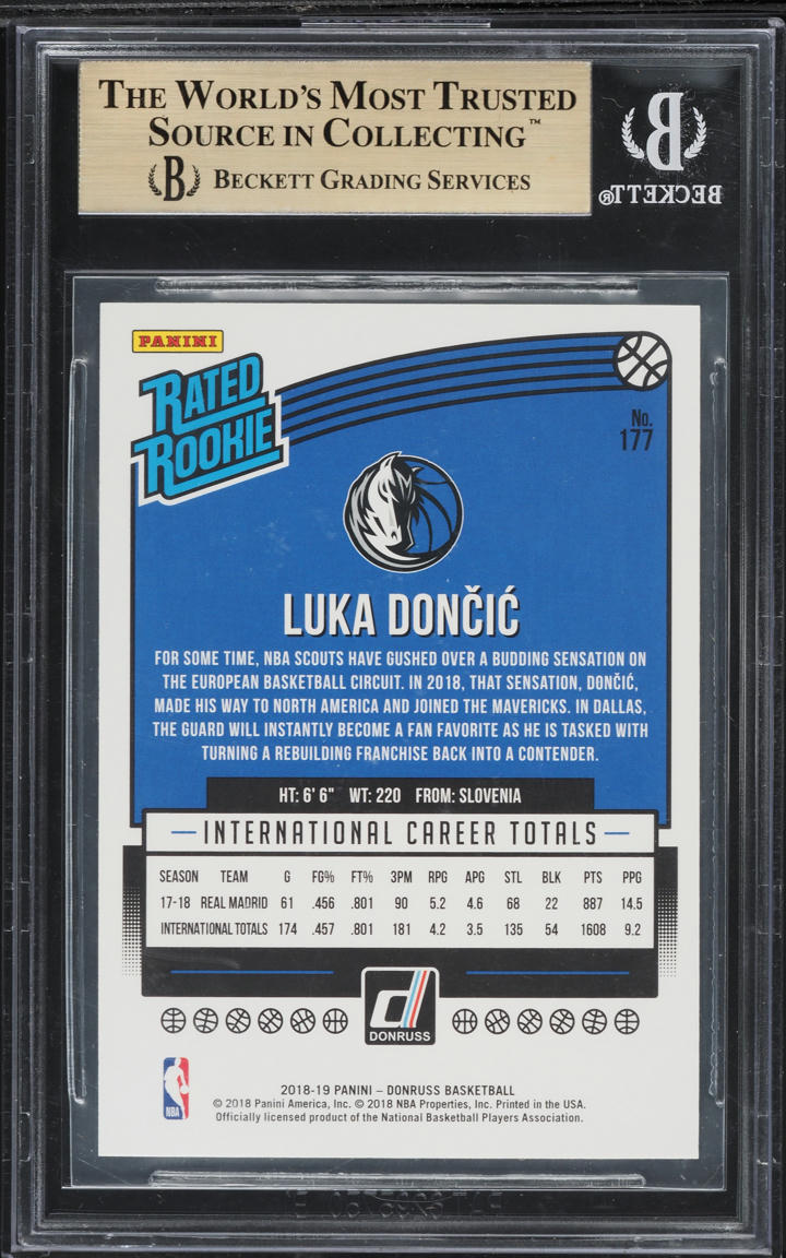 2018 Donruss Press Proof Purple Luka Doncic ROOKIE /199 #177 BGS 9.5 GEM MINT