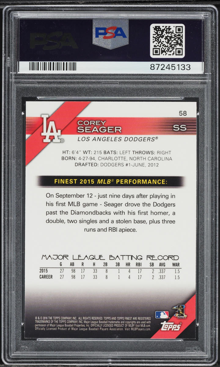 2016 Finest Corey Seager ROOKIE #58 PSA 10 GEM MINT