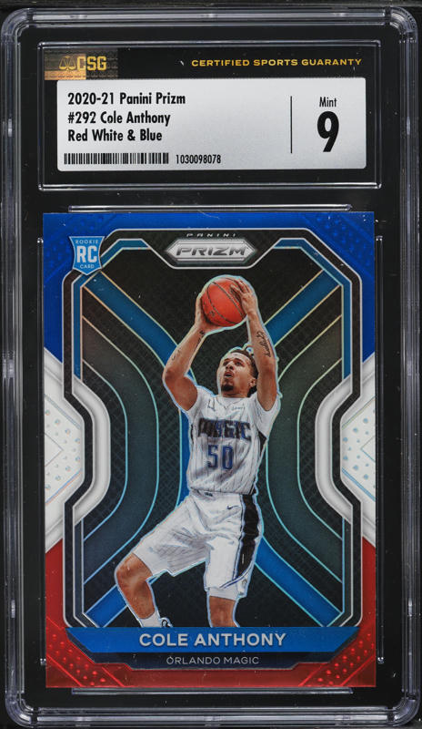 2020 Panini Prizm Red White & Blue Cole Anthony ROOKIE #292 CSG 9
