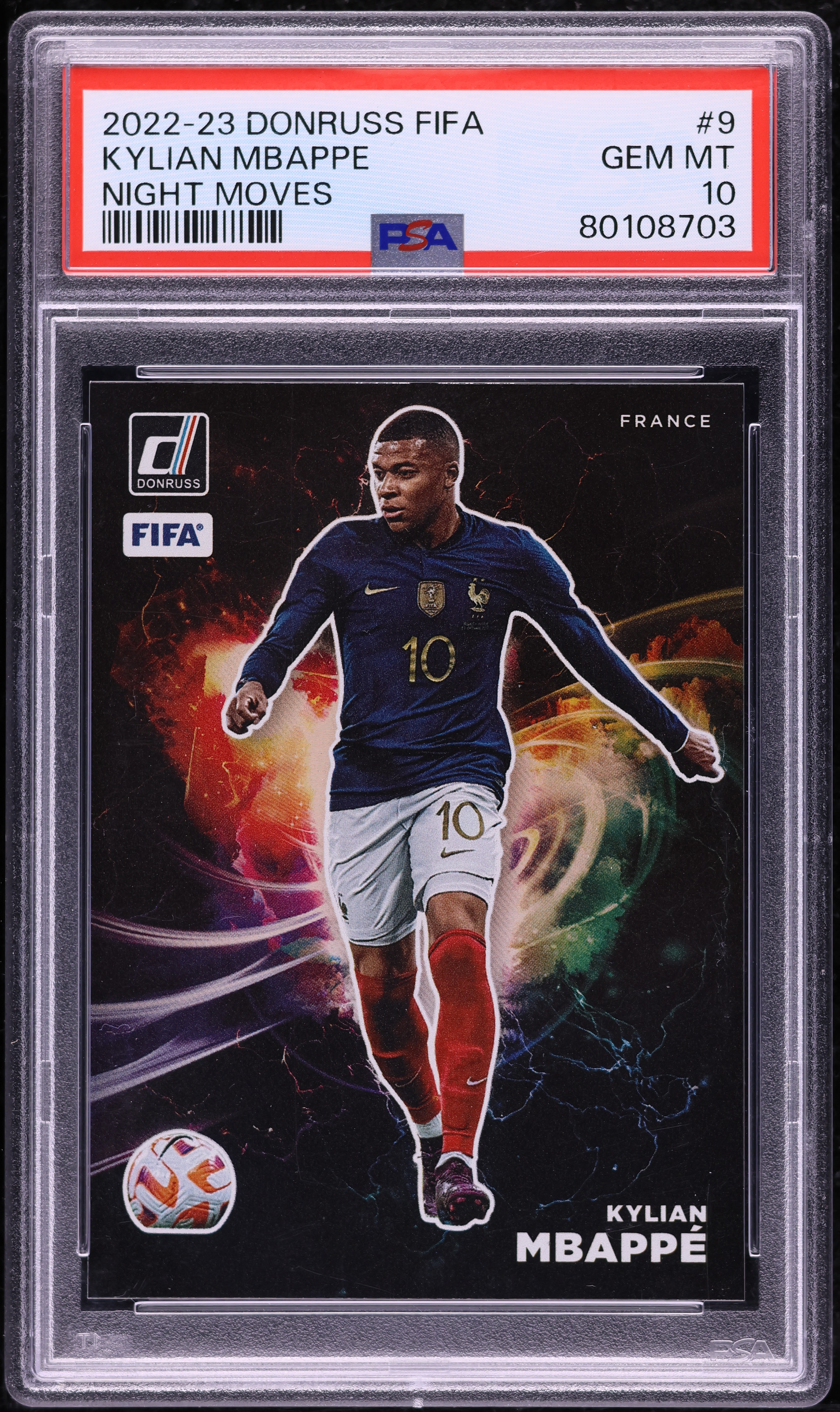 2022 Donruss FIFA Night Moves Kylian Mbappe #9 PSA 10 GEM MINT on