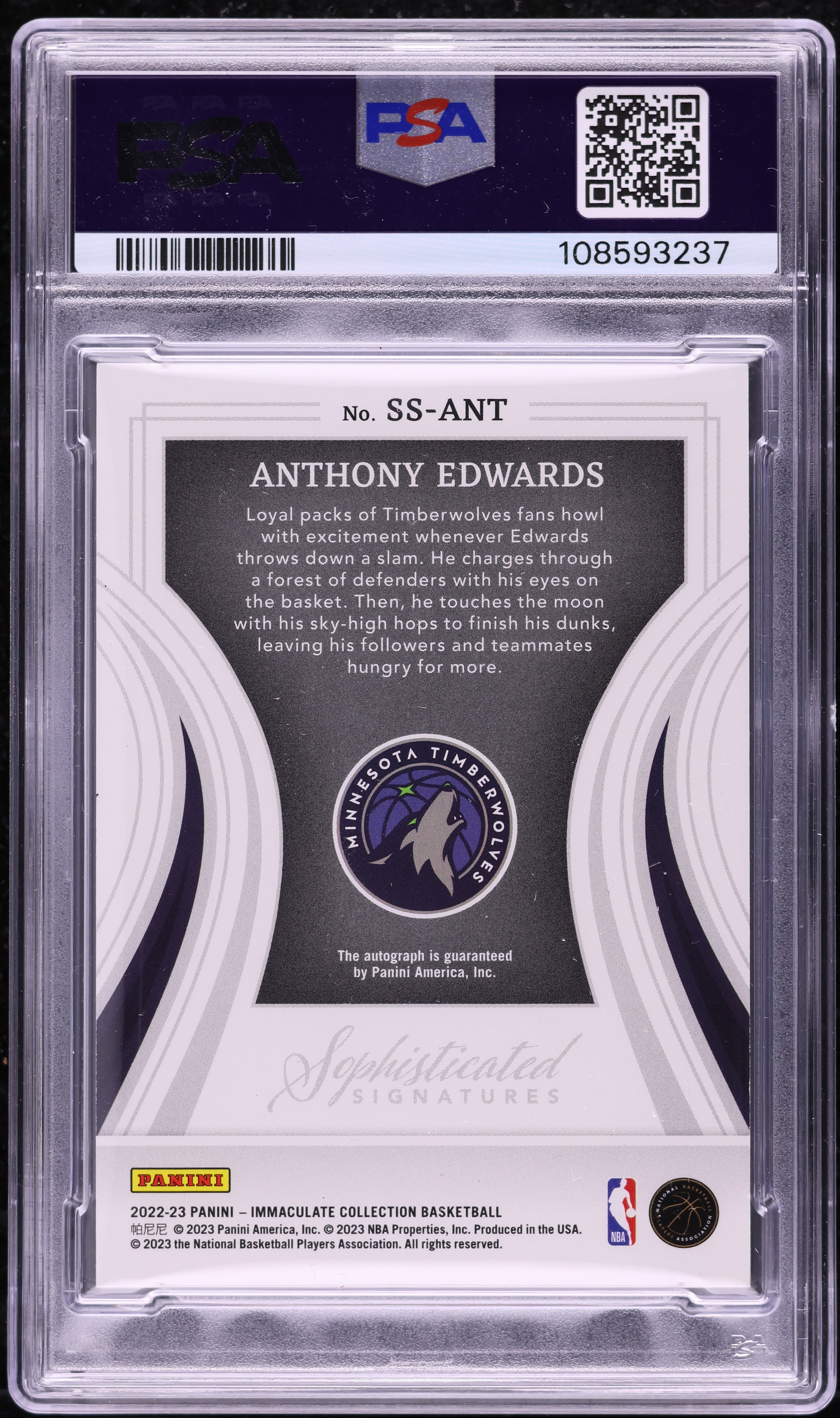 2022 Immaculate Collection Sophisticated Anthony Edwards AUTO DNA 