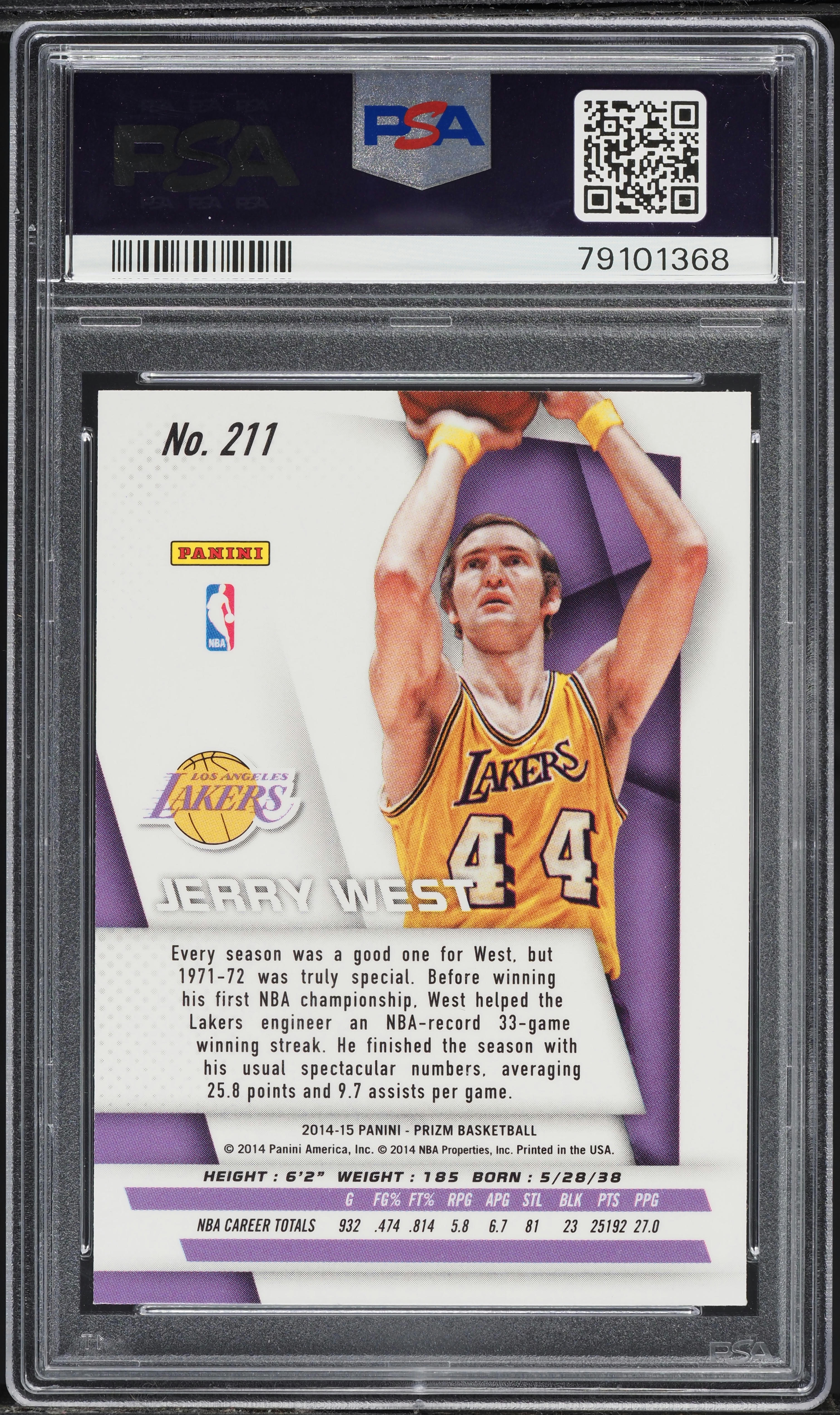 2014 Panini Prizm Jerry West AUTO DNA 10 #211 PSA 10 GEM MINT on