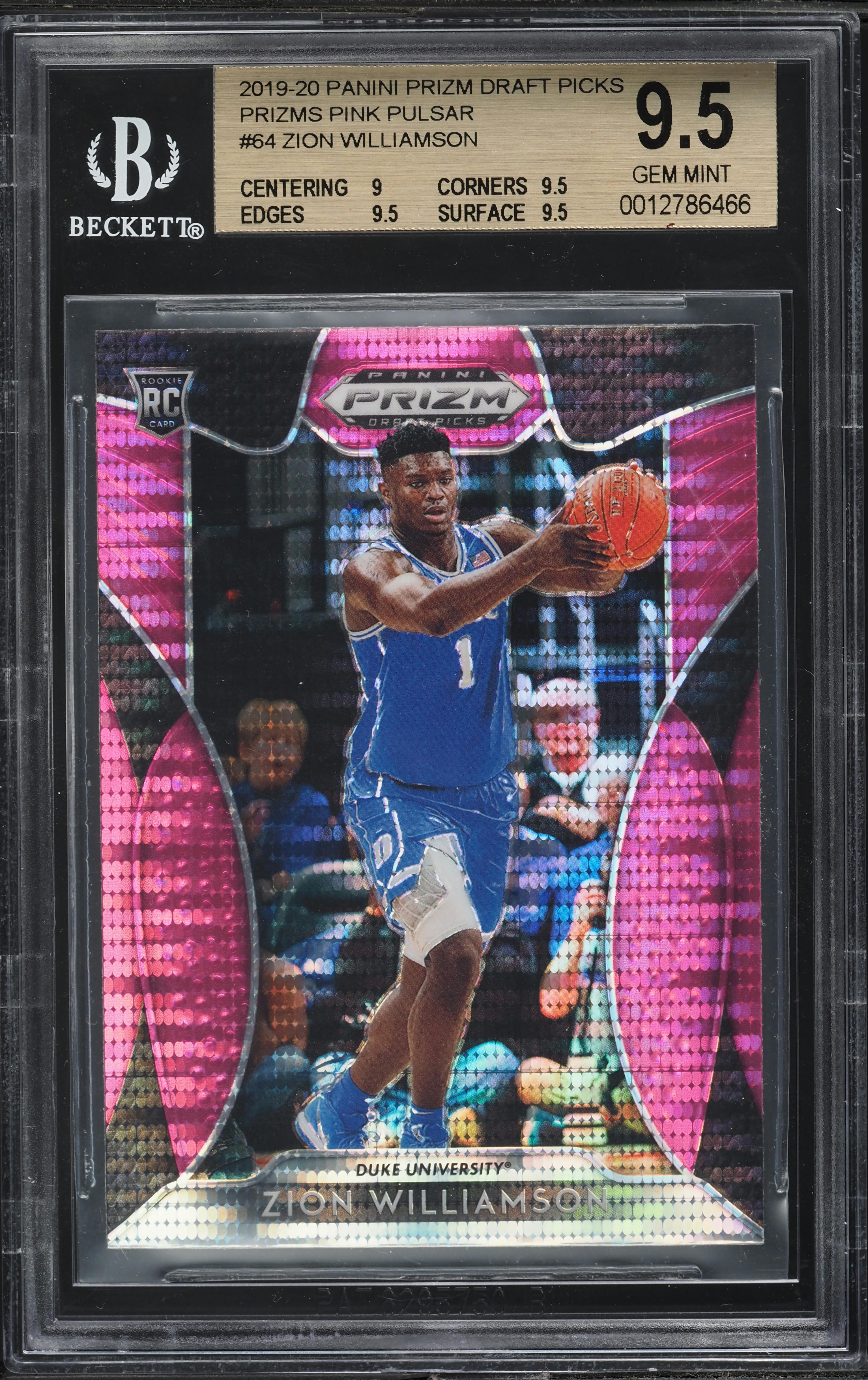 2019 Panini Prizm Draft Pink Pulsar Zion Williamson ROOKIE #64 BGS