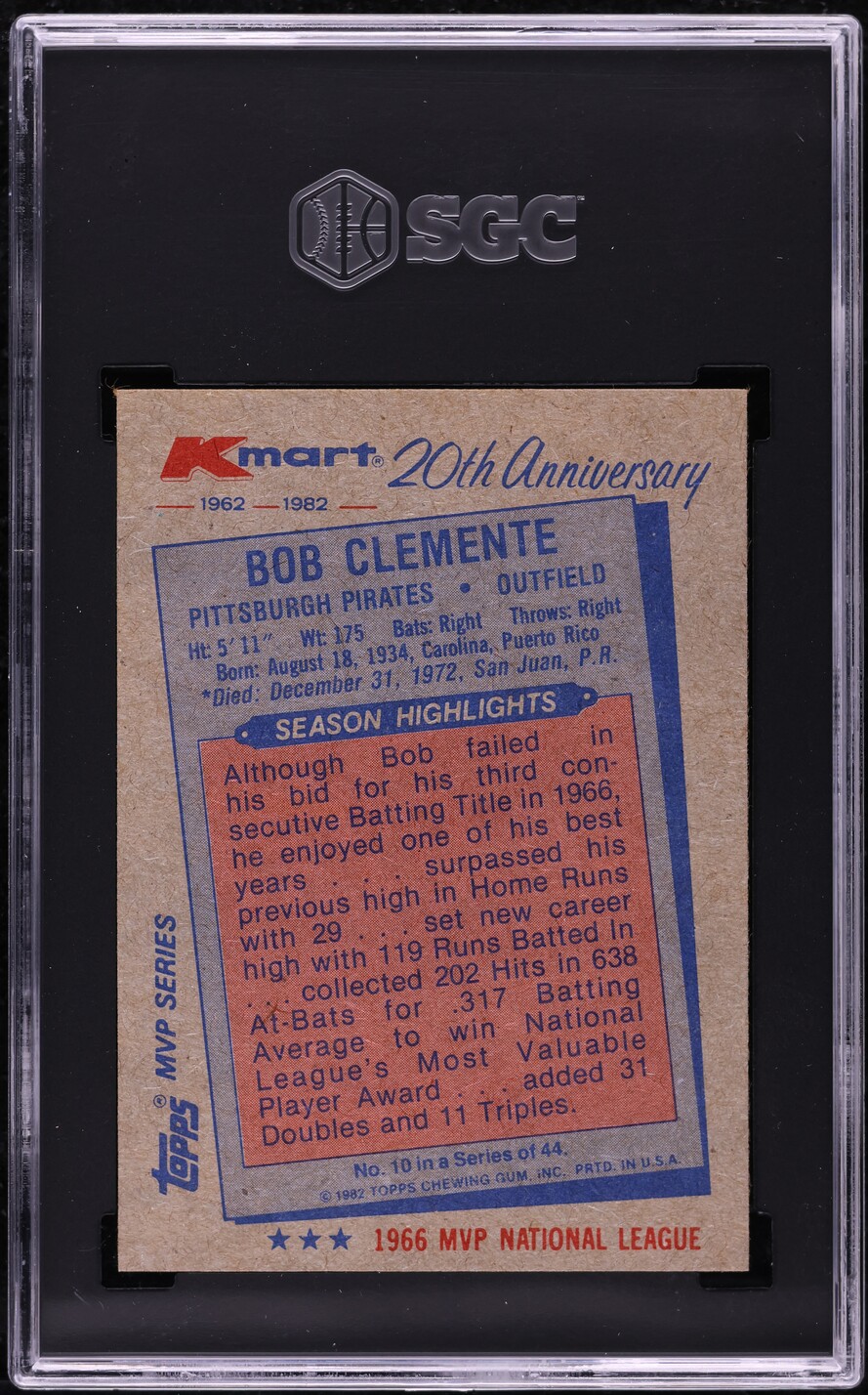 1982 Topps K-Mart Bob Clemente #10 SGC 8 NM-MT