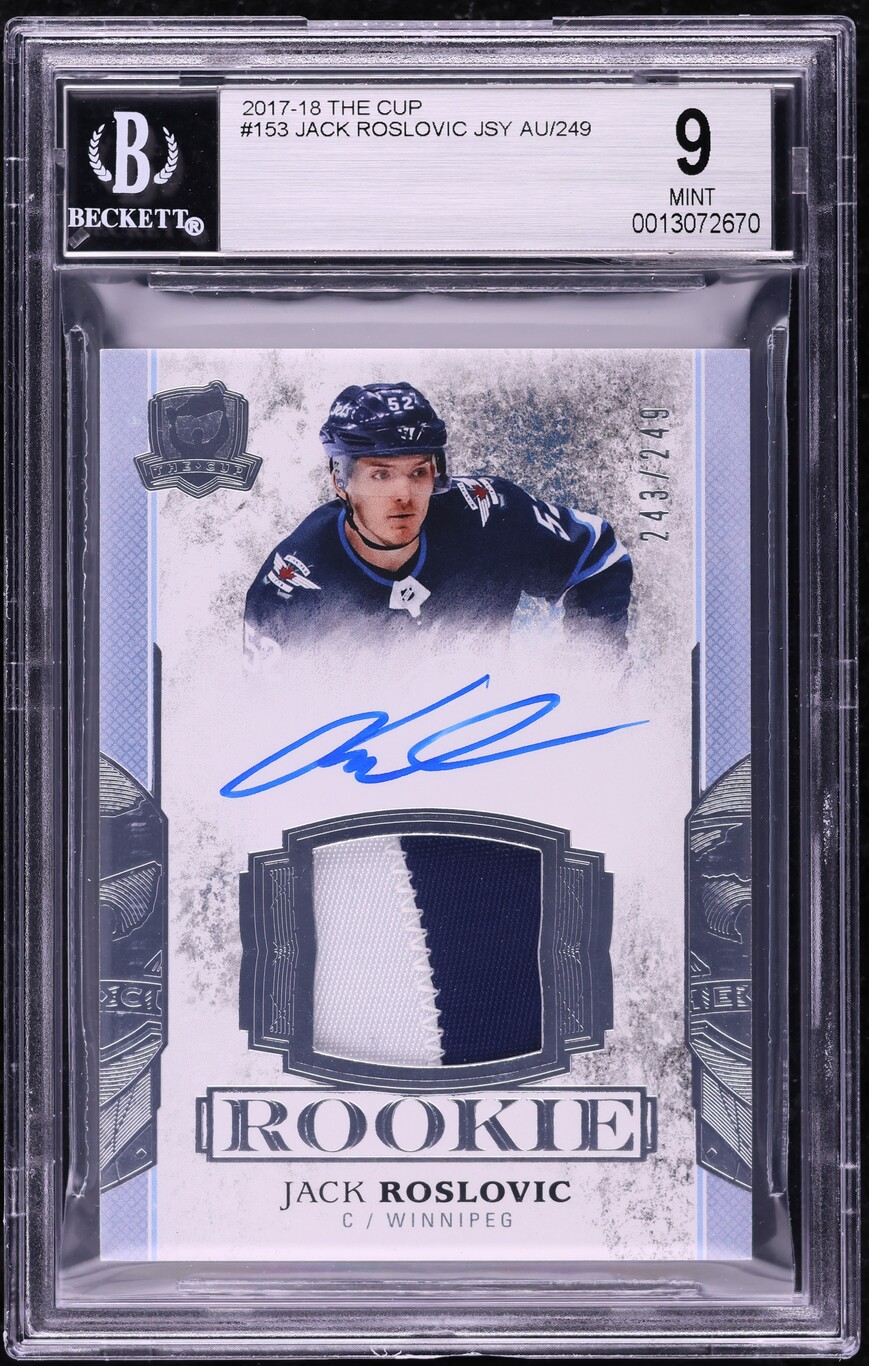2017 Upper Deck The Cup Jack Roslovic ROOKIE PATCH AUTO /249 #153 BGS 9 MINT