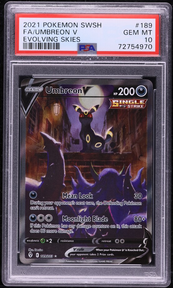2021 Pokemon SWSH Evolving Skies Full Art Umbreon V #189 PSA 10 GEM MINT